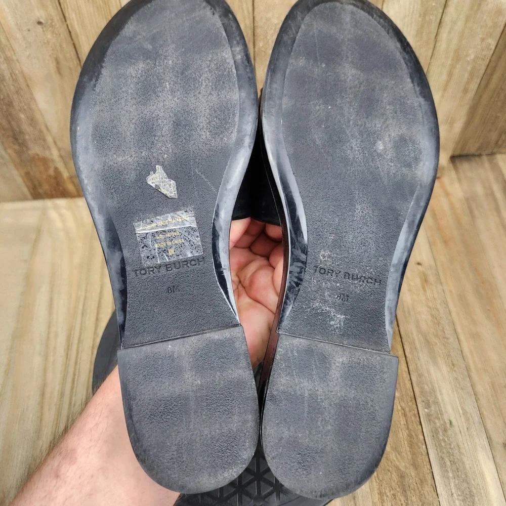 Tory Burch Eleanor Jelly Slide Sandals Womens size 8 Black Logo Platform